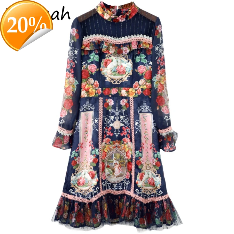 

Women Summer Fashion Landing runway Party Midi Dress Flare Shell Rush Top Floral Print Elegant Bodycon A-Line Clothes