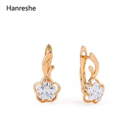 hanreshe copper stud earrings simple zircon gold color flower exquisite round large crystal earring trendy jewelry female gift