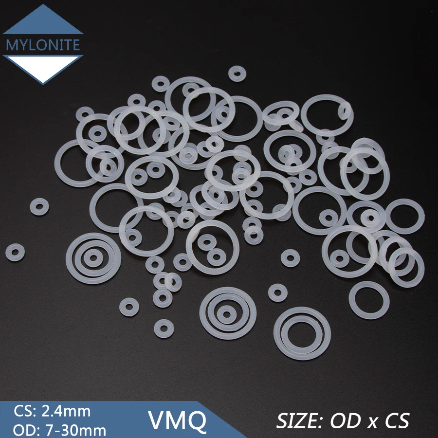 

100 шт., силиконовые резиновые уплотнительные кольца VMQ, сменные белые уплотнительные кольца, прокладка, шайба OD 6 мм-30 мм CS 2,4 мм, аксессуары дл...