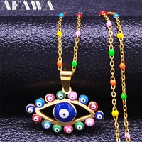 natural stone stainless steel eye necklaces women turkey eyes gold color charm necklace jewelry chaine colliern5203s02