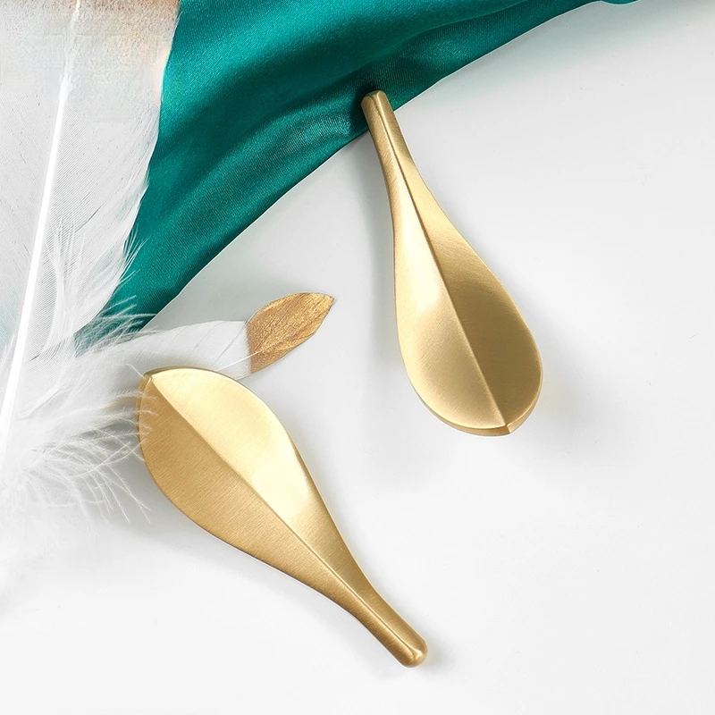 Мебельные ручки из твердой латуни для ящиков в форме листьев медные шкафов и