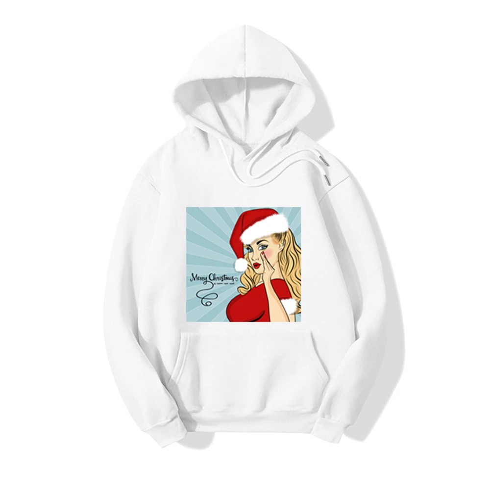 

Женские теплые свитшоты с капюшоном и рисунком в стиле Рождественский Свитшот Girl, Женский Зимний пуловер, Свободный пуловер, Осенние Топы