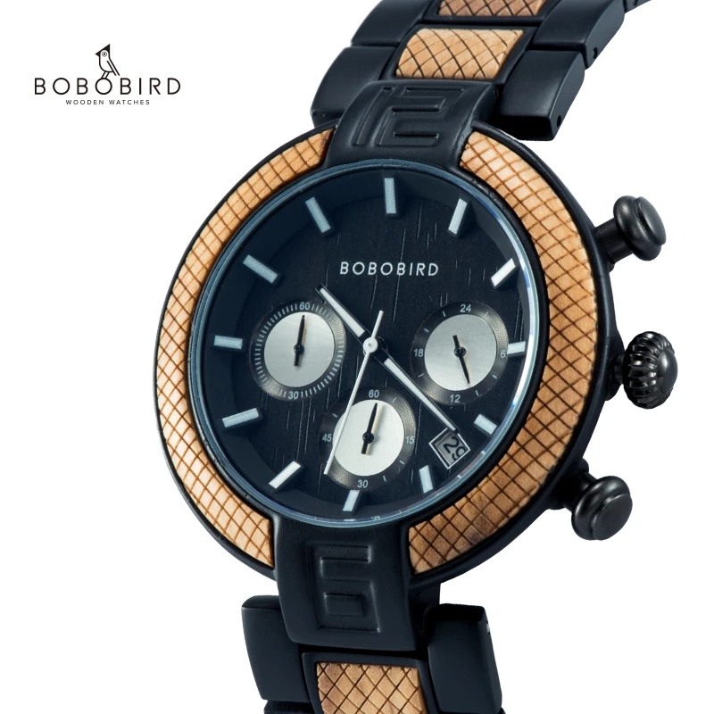 

Часы мужские деревянные с хронографом, секундомером и отображением даты