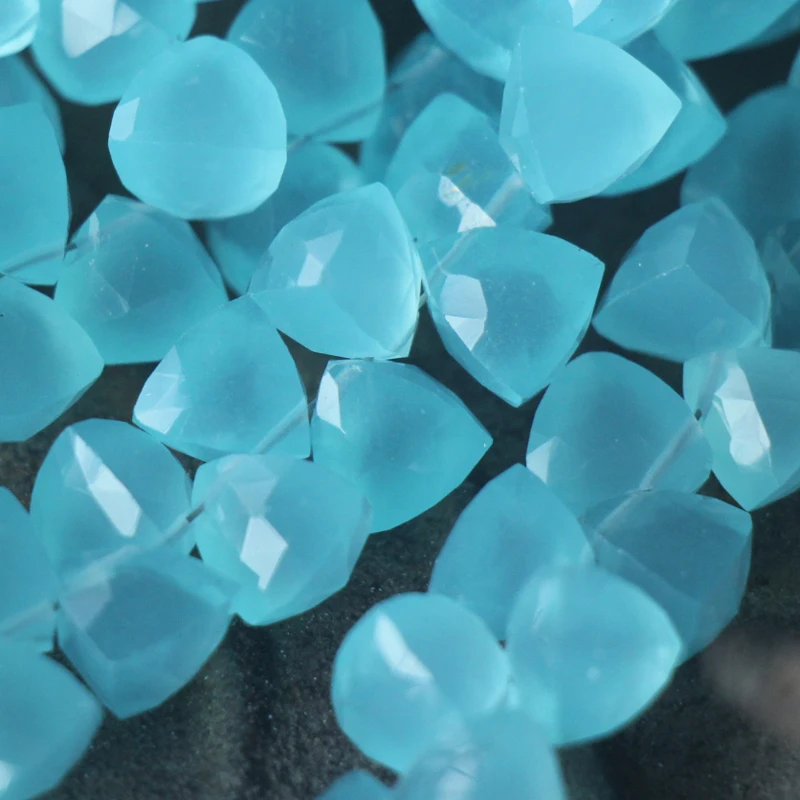 7.4 INCHES FULL Strand Super Finest Best Color Aqua Chalcedony Faceted Triangle 3D Briolettes 7.0-7.5mm Large Size | Украшения и