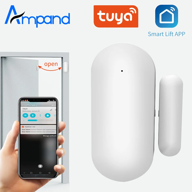 Ampand Tuya Smart Wifi датчик для двери пожарный извещатель приложение Smart life уведомление оповещения оконный Датчик работать с Alexa Google Home - изображение