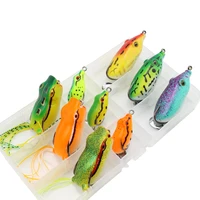 new 9pcsbox frog soft set 9 colors double hooks topwater frog and mouse hollow body soft fishing lures bass hooks baits tackle