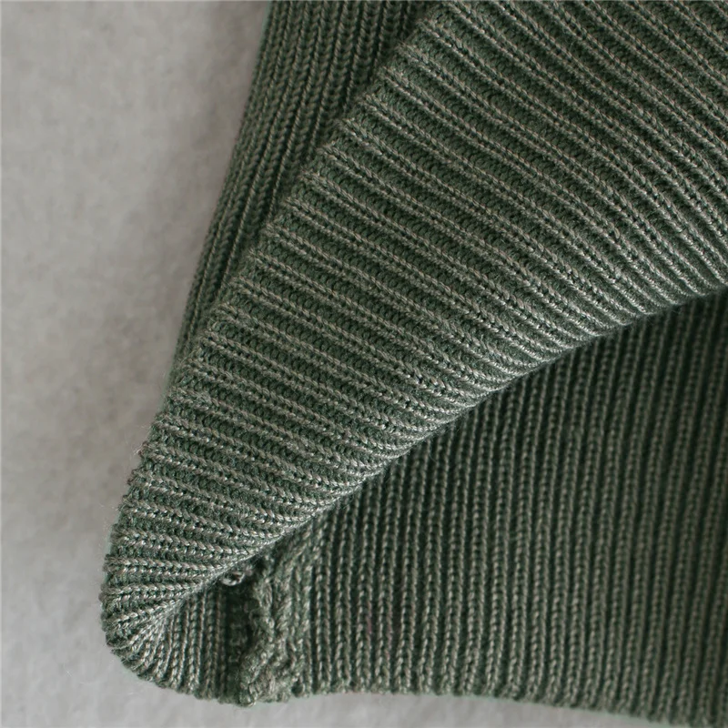 

ShinySweety 2021 Spring Elegant Woman ArmyGreen Slim Hollow Out Puff Sleeve Sweaters Female Sexy Long Sleeve Knitted Pullover
