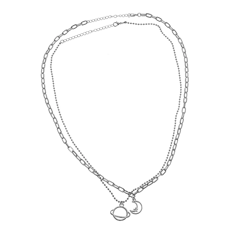 

Moon And Double Clavicle Chain Pendant Long Sweater Chain Wear Necklace Hip-hop Punk Fashion Women Jewelry, Gift Accessories