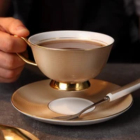 european style bone china coffee cup saucer and spoon set 200ml high end ceramic mug with gold coffee cup set