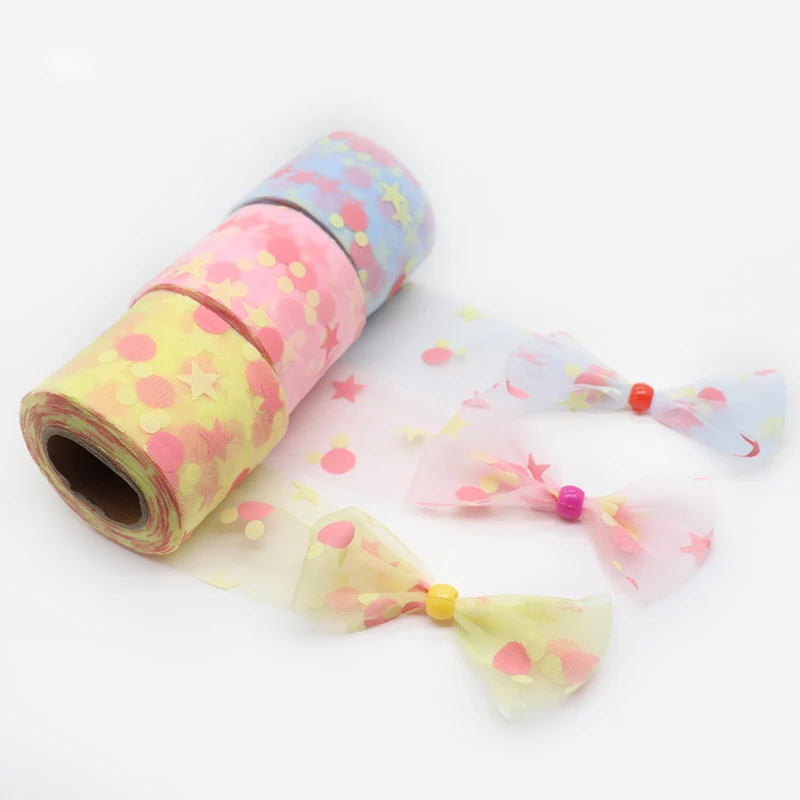 

25Yards/roll 6CM DIY Lace Tutu Width Star Tulle Roll Organza Baby Shower Girl Party Supplies DIY Hair Bows Handmade Materials