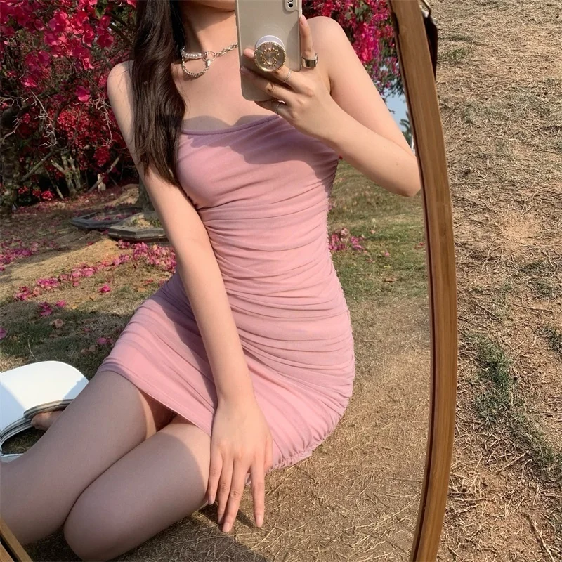 

Cost-Effective Mesh Sexy Tube Top Strappy Summer Black Bodycon Casual Dress Women Vestido Dresses Clothes Gothic Harajuku Korea