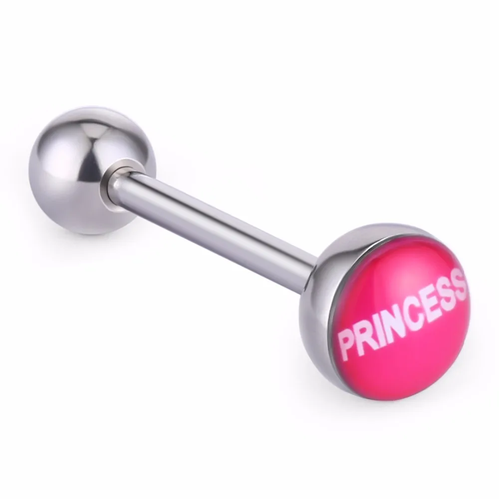 Princess Женское кольцо в стиле панк, для девушек, забавные слова, нержавеющая сталь, пирсинг для языка, сексуальный логотип, пирсинг, штанги, штанги, ювелирные изделия для тела - Окраска металла: Princess