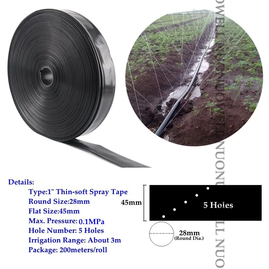 5 Holes 200 м " N45 Φ28мм микро Оросительная капельная лента сельскохозяйственная Оросительная тонкая мягкая распылительная лента сельскохозяйственный Geenhouse Урожай трубопровод для полива - Цвет: 5 Holes