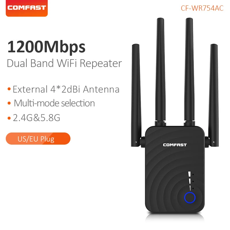 COMFAST CF-WR754AC 1200 Мбит/с, беспроводной усилитель диапазона Wi-Fi 2,4/5 ГГц, двухдиапазонный ретранслятор, усилитель сигнала с 4 антеннами Ethernet