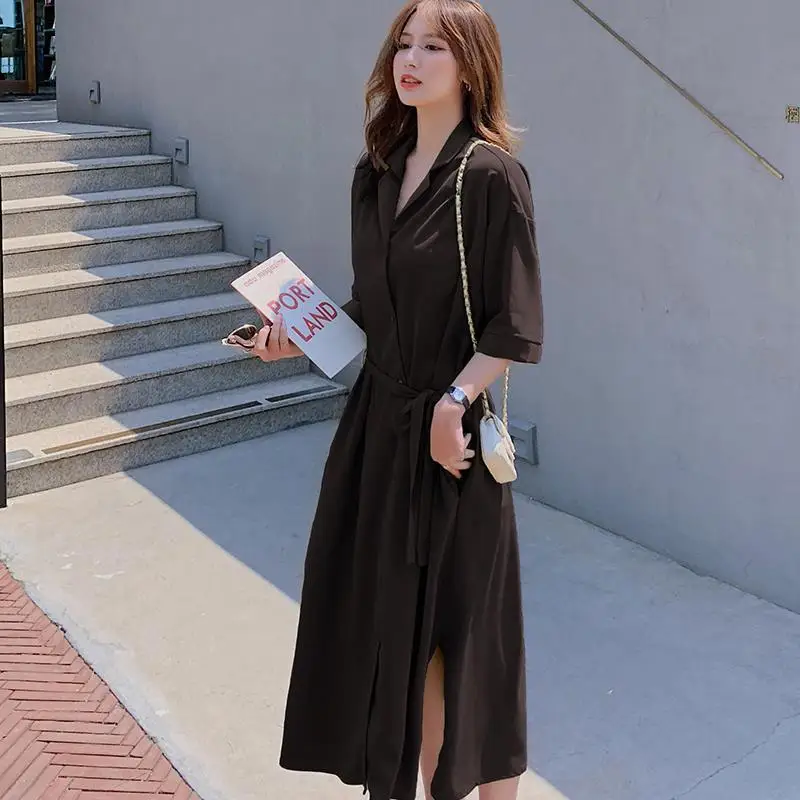 

Summer Women's Shirt Retro Long Elegant Jumper Vintage Maxi Office Dress Plus Size Women Elegant Clothes Casual Dresses Ladies