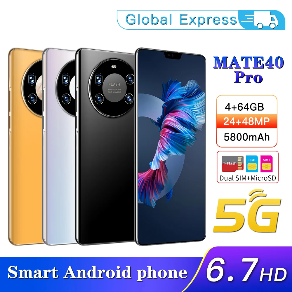 

The latest Mate40pro Android10 4-64GB Global edition HD screen 5G 5800mAh 6.7-inch 10-corefree speed high-performance smartphone