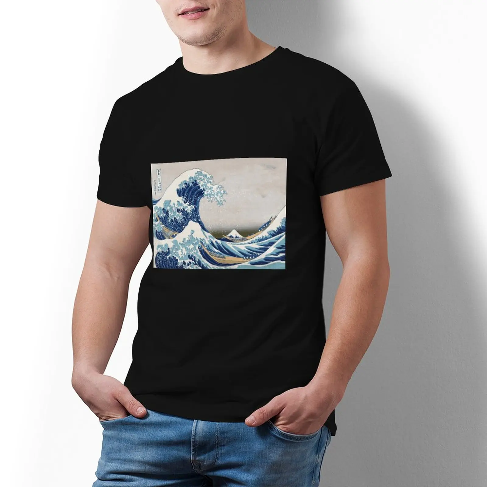 

Футболка Ukiyo E мужская с принтом, милая хлопковая Базовая рубашка с короткими рукавами, большие размеры