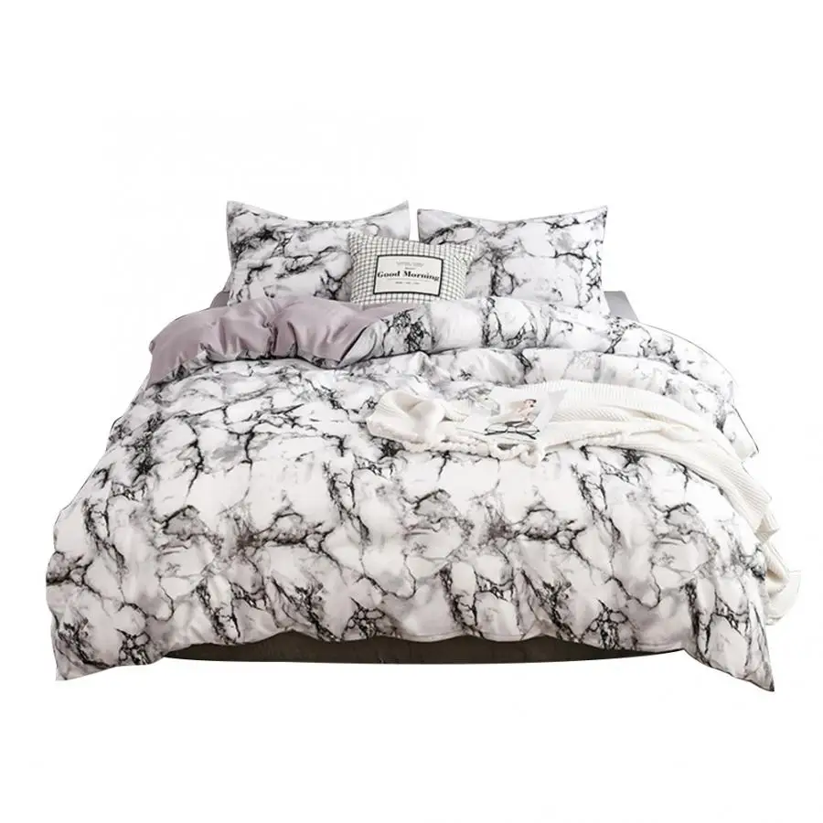 Белый Nordic 3Pcs/Set Marbled Print Polyester Quilt Cover Pillowcase Bedding US-EU-Super King Size Nordic Double Bed Covers - Цвет: Белый