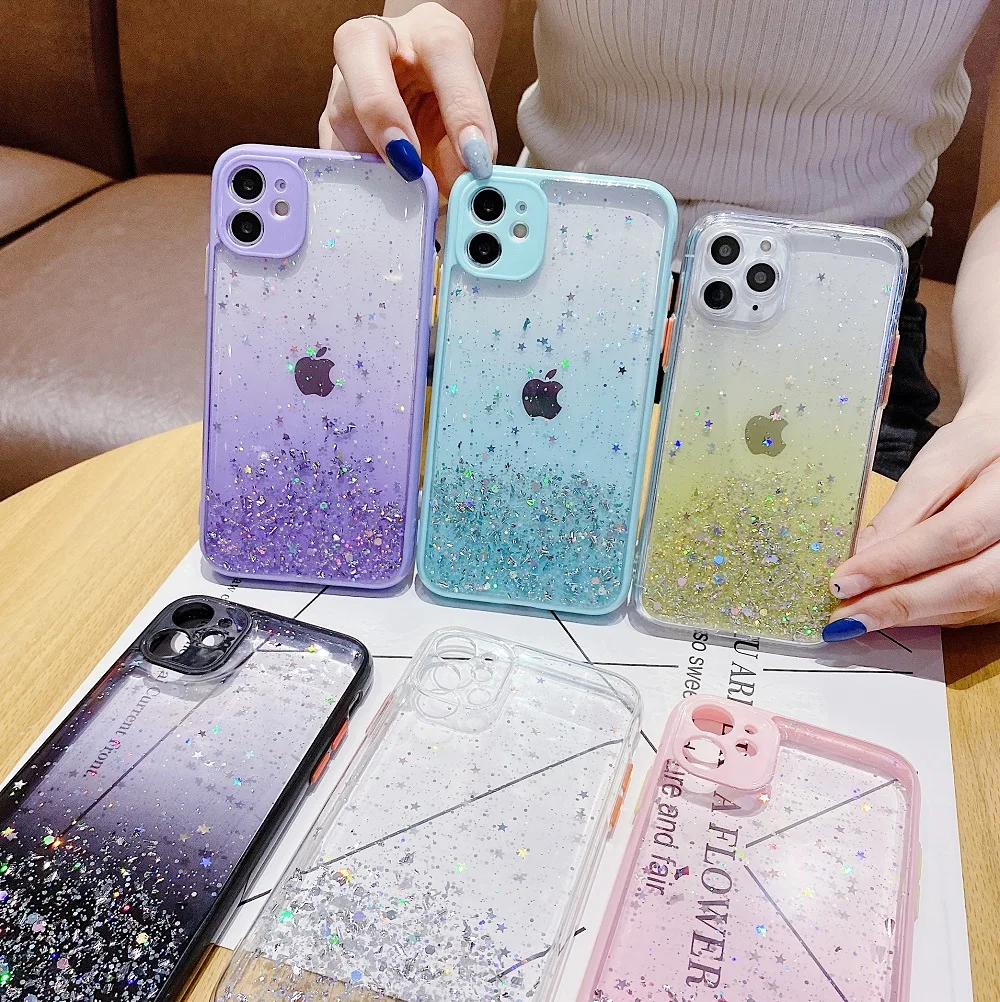 

Gradient Glitter Sequin Phone Case For Huawei P40 P30 Pro Lite E Nova 7 i 6 4E SE Y5P Y6P Y7P Honor 9S 9C Soft Epoxy Clear Cover