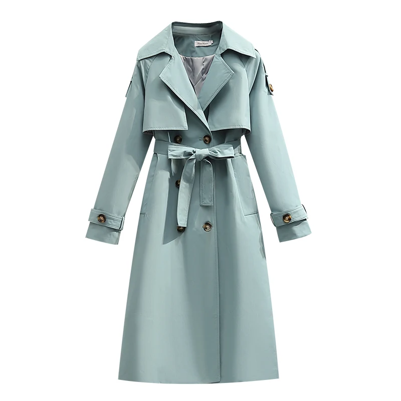 

women casual solid color double breasted outwear fashion sashes office coat chic epaulet design long trench