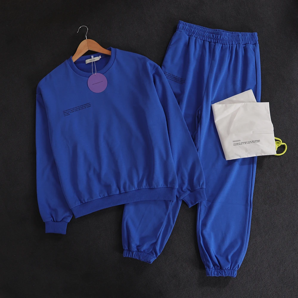 

Spring New Men Tracksuit 2 Piece Set 100% Cotton Long Sleeve Crewneck Sweatshirt+Solid High Waist Drawstring Loose Sweatpants