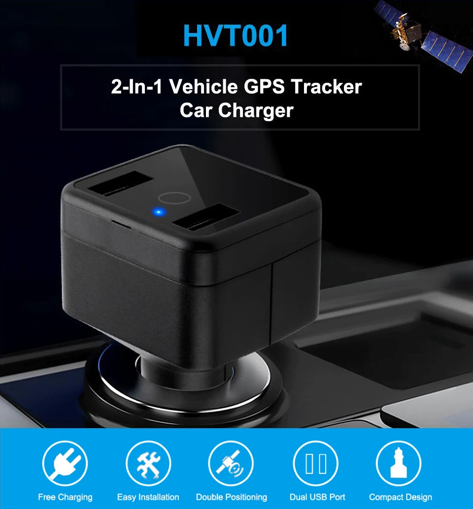 Concox уникальный HVT001 автомобильное зарядное устройство gps трекер с двумя USB зарядным портом мини-трекер для транспортного средства со скрытой кнопкой SOS прослушивание ACC