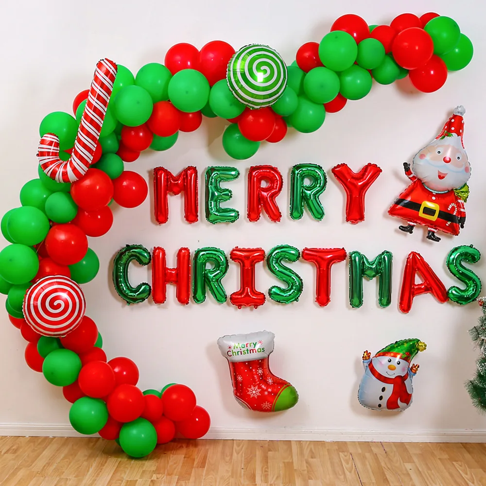 

163PCS Christmas Aluminum Foil Latex Balloons Set Merry Christmas Background Decoration Christmas Party Decorations Supplies