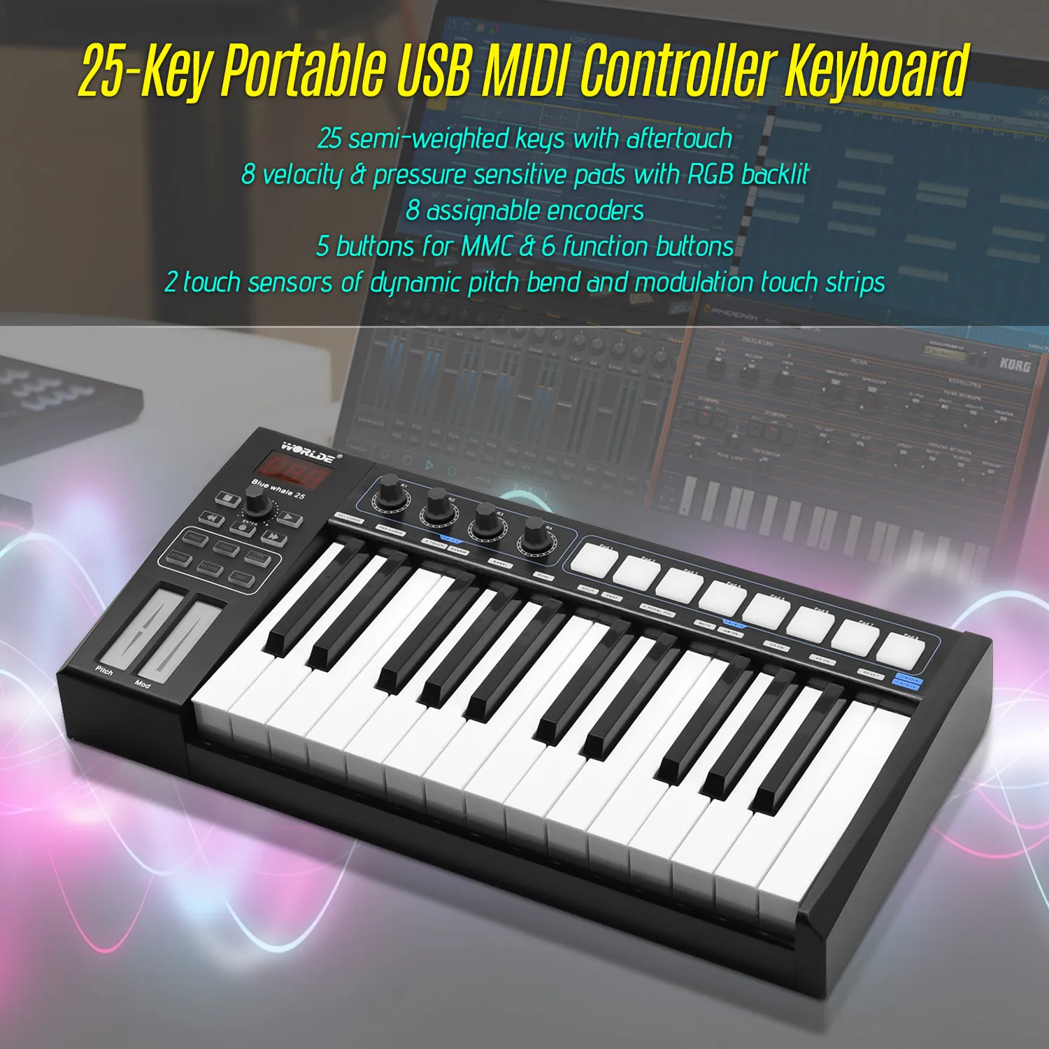 На выбор синий кит 37 Портативный MIDI контроллер клавиатуры полувзвешенных клавиш