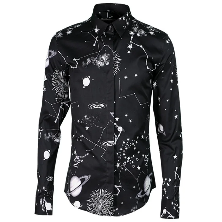 Черная рубашка с принтом модное классическое платье созвездия повседневные