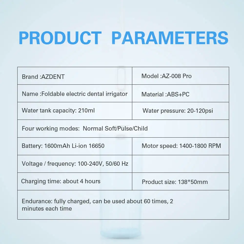 AZDENT AZ-007 AZ-008Pro Ирригатор для полости рта USB перезарядки Аккумуляторный воды зубная нить складывающийся туристический 5 Jet зубы SPA очиститель