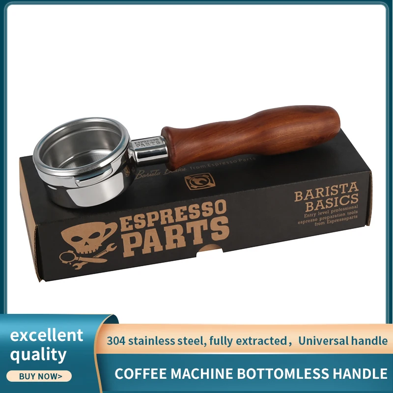 Piezas originales para m&aacute;quina de caf&eacute; ESPRESSO, mango de acero inoxidable, doble ASA, sin fondo, prensa de caf&eacute; de madera s&oacute;lida-0