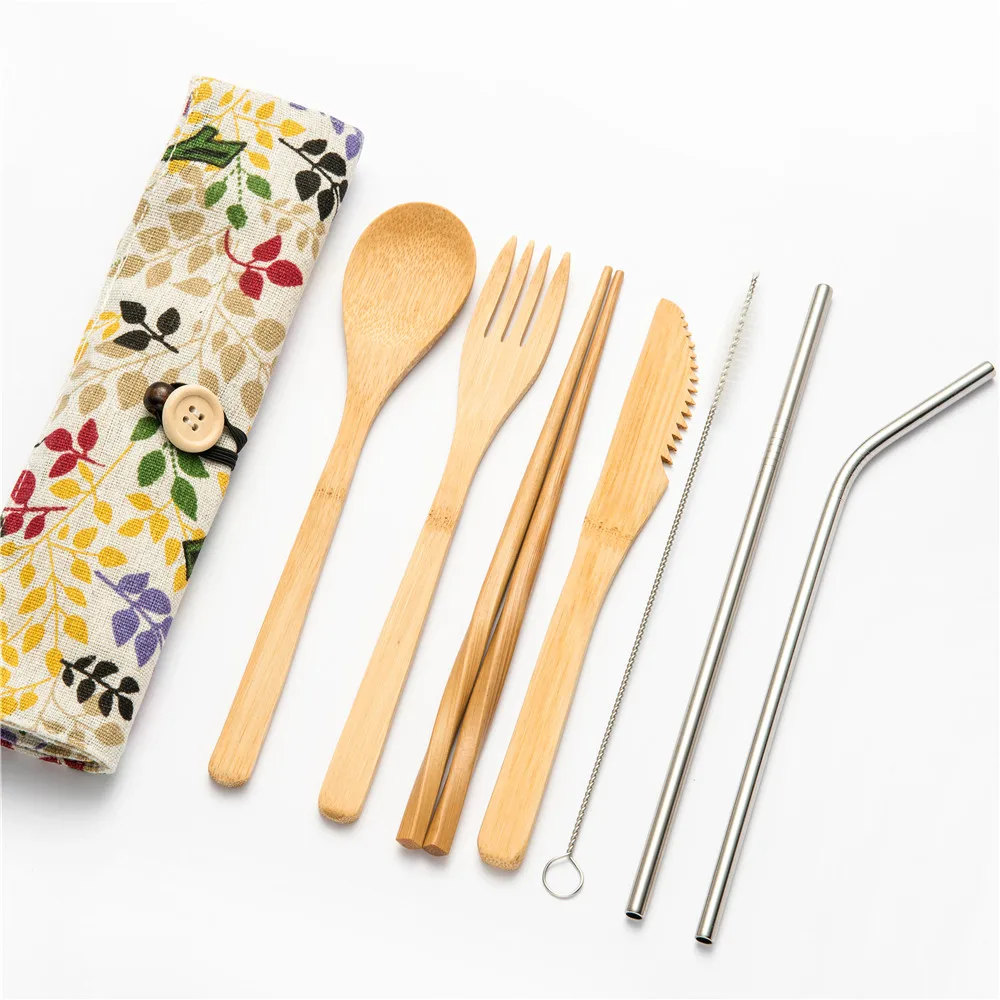 8pcs setB012 Tableware Set Portable Bamboo Cutlery Kitchen Food Wooden Tableware Dining Tool Catering Dinnerware Set Cutlery Travel - Цвет: 8pcs setB012