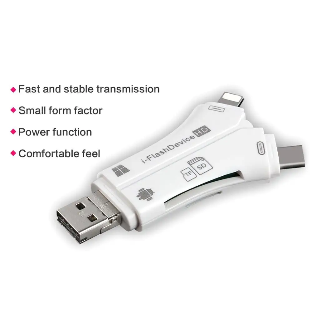 4 в 1 i флэш-накопитель USB кардридер для Micro карт памяти Адаптер iPhone 5 6 7 8 iPad Macbook Android