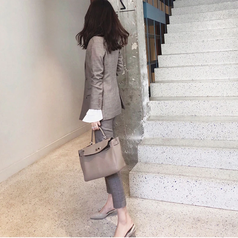 Женский костюм из 2 предметов повседневный Блейзер брюки с высокой талией