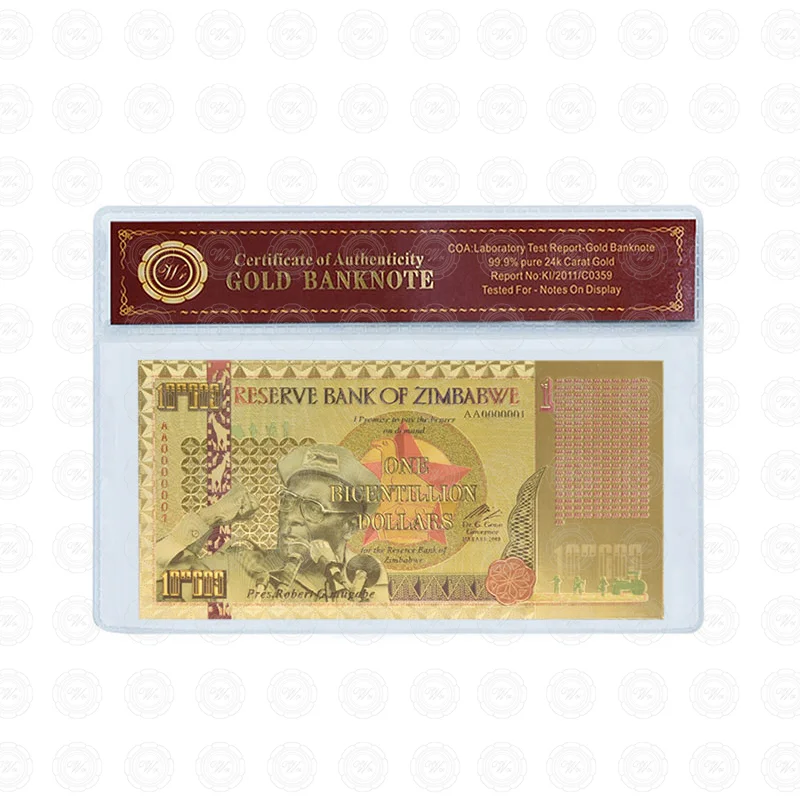 Bicentillion Sleeve Zimbabwe$ Z100 триллион/100 кинтриллион/5 октиллион/100 декальон долларовые банкноты из золотой фольги реплики банкнот Бумажные деньги бизнес подарок - Цвет: Bicentillion Sleeve
