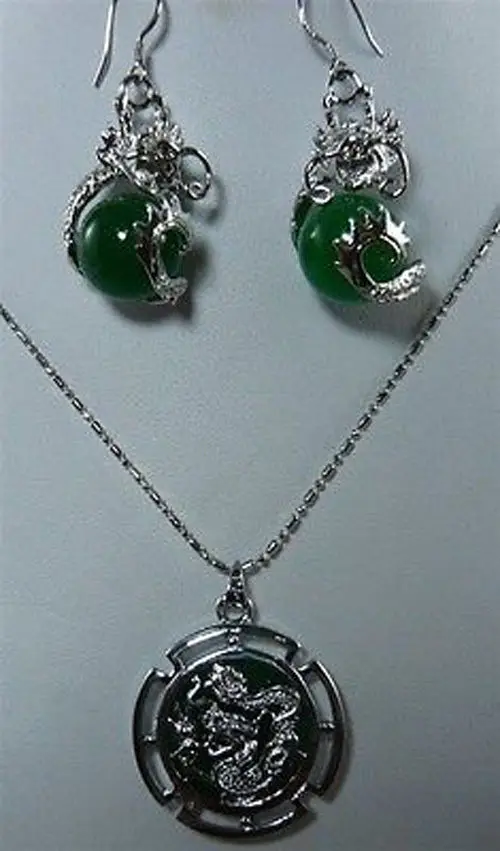 Горячая Распродажа новинка ювелирные изделия дракон зеленый нефрит серьги кулон