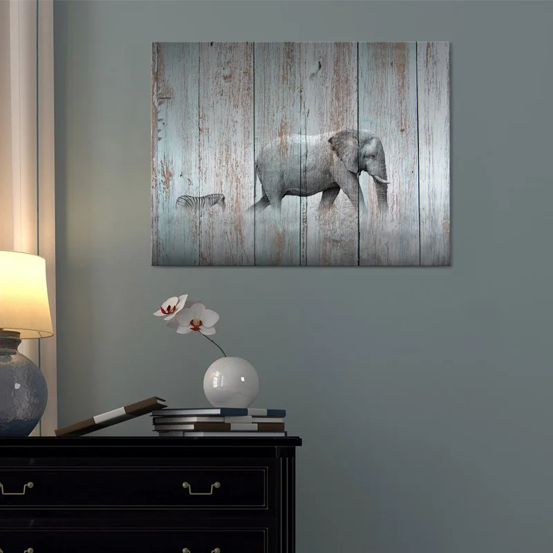 Слон и постер с зеброй настенное искусство холст печать живопись 1 шт. два