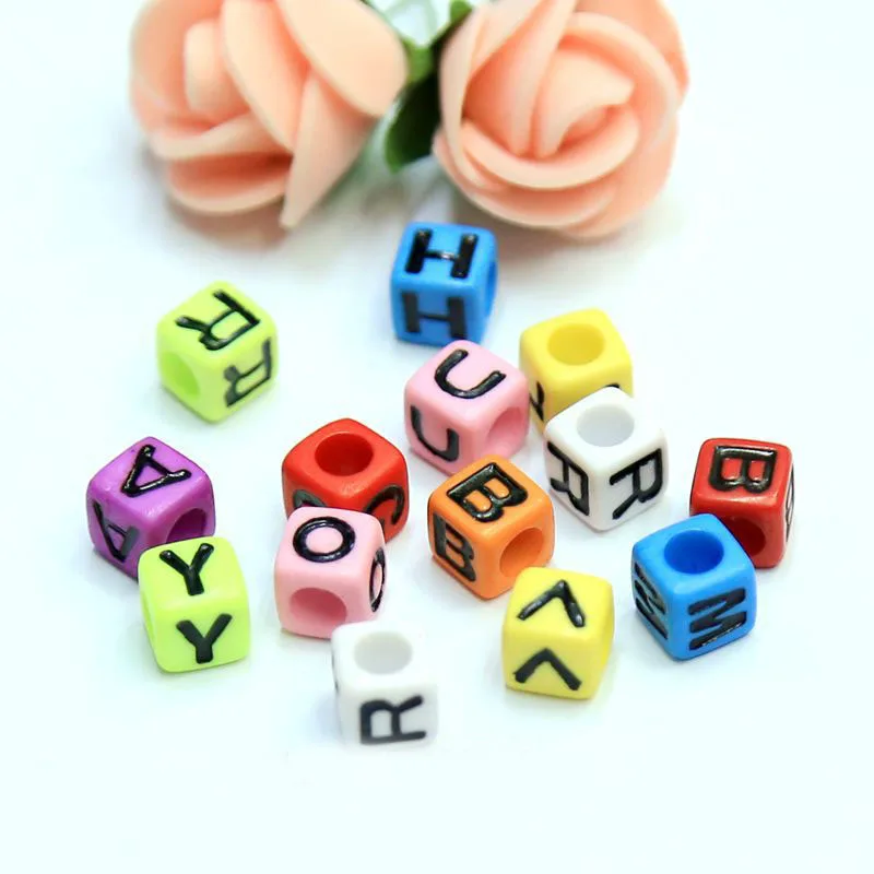 

Free Shipping 7*7MM 1800PCS/Lot Square Alphabet Letter Beads Cube Acrylic Plastic Kint Bracelet Big Hole Spacer Beads