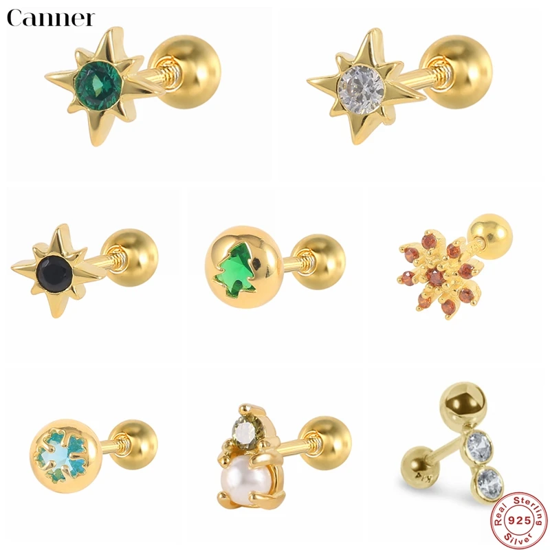 

Canner 1pcs Pendientes Plata 925 Earrings For Women Stud Earings Geometric CZ Earings Helix Cartilage Piercing Aretes Jewelry W5