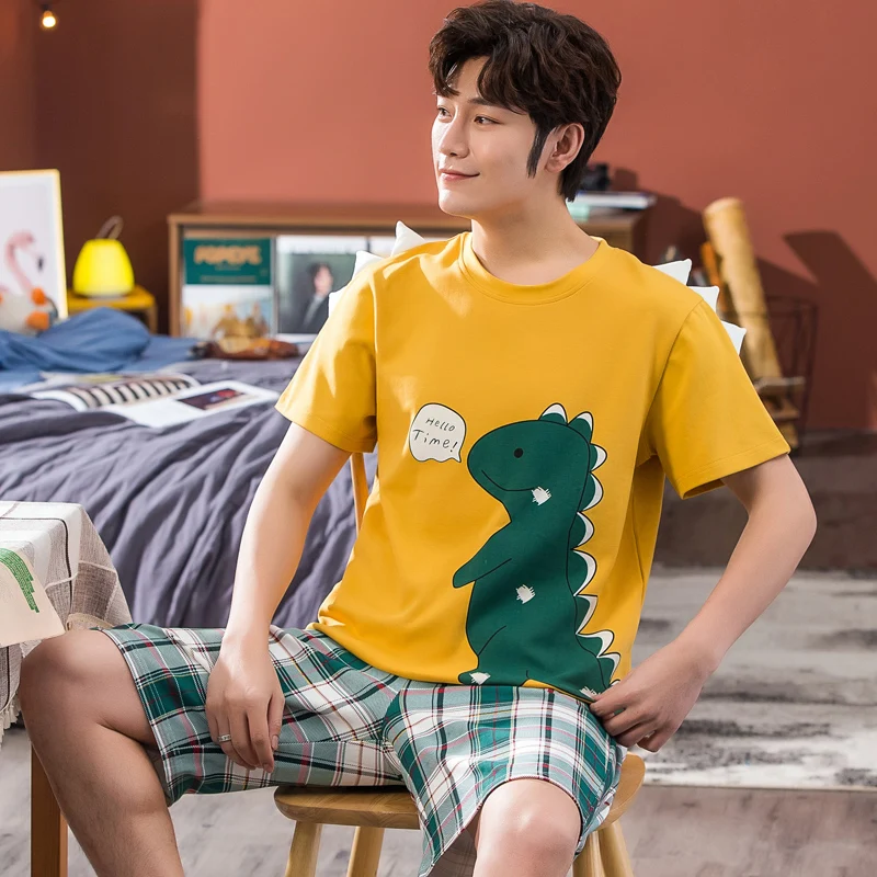 

Men Comfortable Pyjamas Plus Size 3XL 4XL 5XL Short Sleeve Casual Home Wear Summer Cotton Boy Pajama Sets Leisure Sleepwear Set