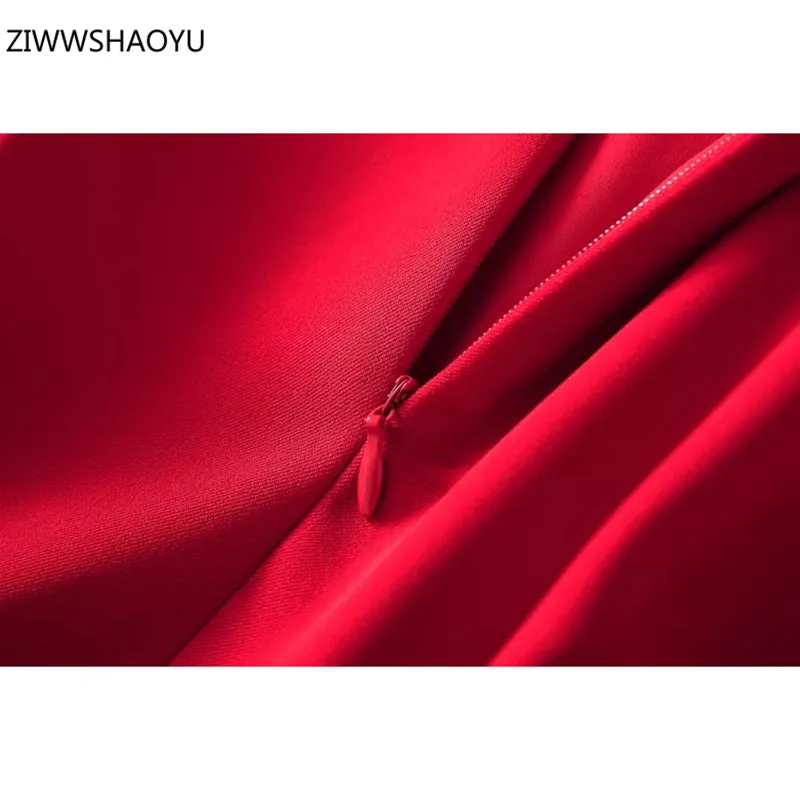 

Ziwwshaoyu 2021 Summer Women Fashion Red O-Neck Flare Long Sleeve Elegant Button Sashes A-Line Midi Dresses