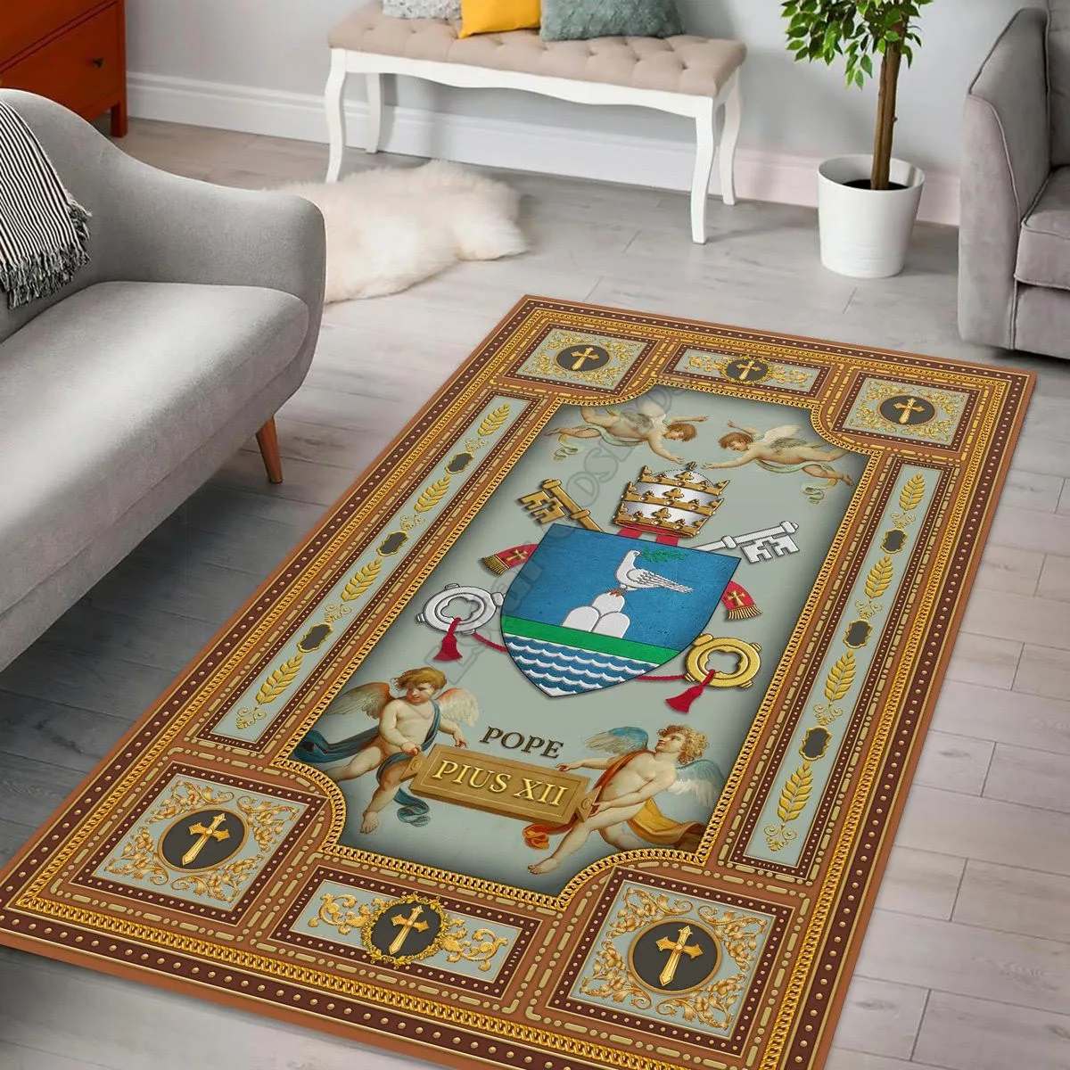 

Pope Pius XII Coat Of Arms Rug Square Anti-Skid Area Floor Mat Rug Non-slip Mat Dining Room Living Room Soft Bedroom Carpet