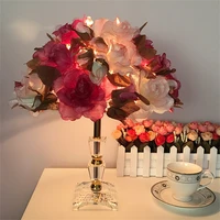 modern crystal table lamp rose flower night light for bedroom lighting birthday atmosphere desk lamps with led bulb