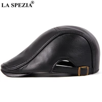 la spezia flat caps for men genuine leather beret hat adjustable black brown sheepskin autumn winter high end driving caps