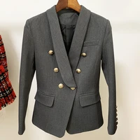 high street 2021 newest designer blazer jacket womens slim fitting double breasted metal lion buttons shawl collar blazer