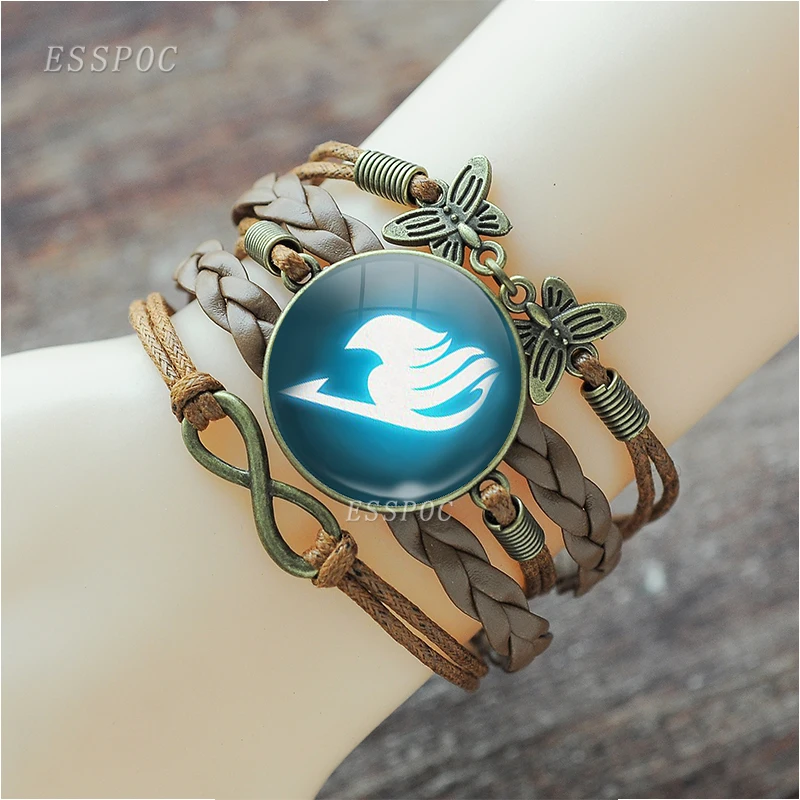 Кожаный браслет черное украшение на запястье с логотипом гильдии со стеклянным