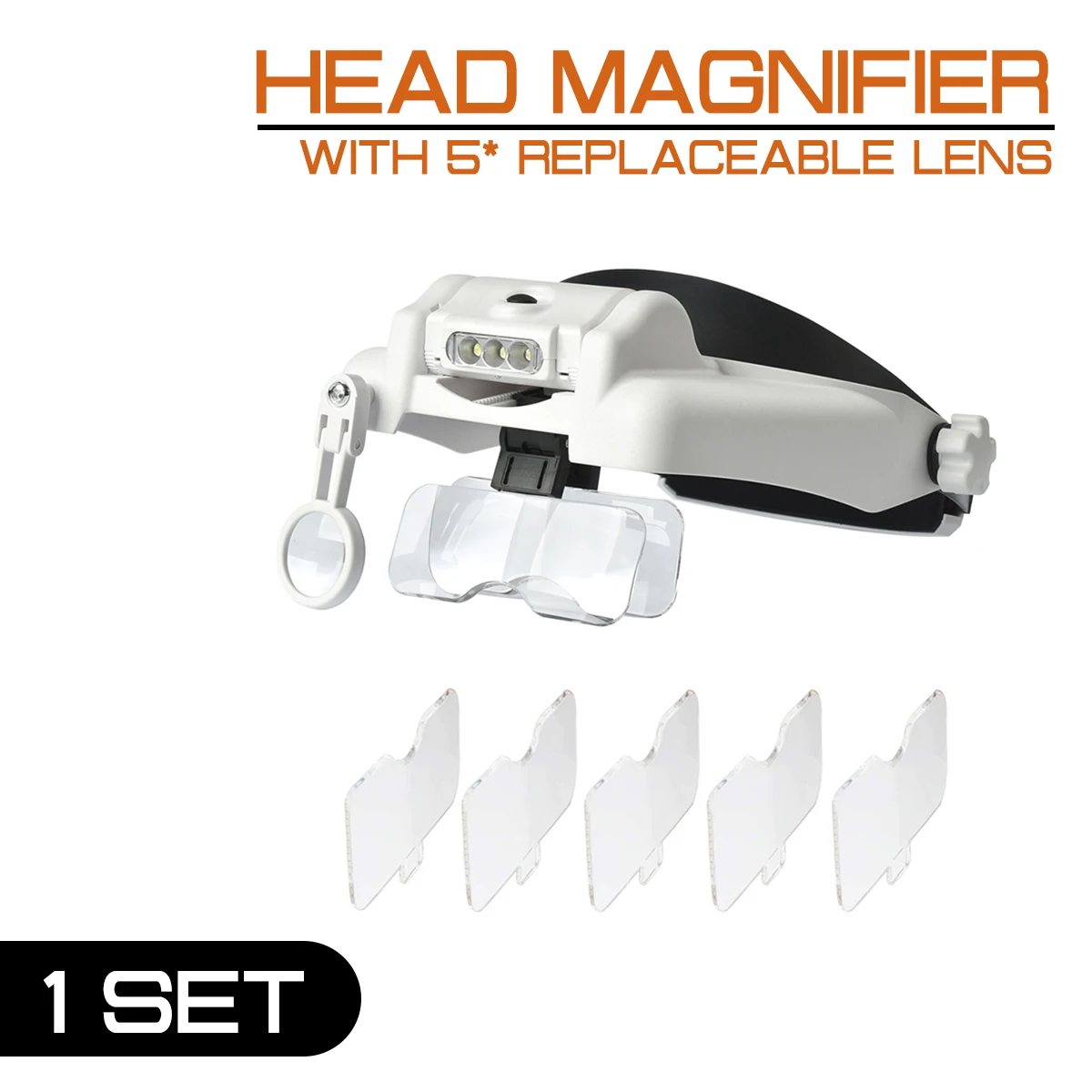 

Magnifier Multi-functional Headband Loupe With 5 Replaceable Lenses Led Head Mounted Magnifying Glass Watchmaker Repair Tool
