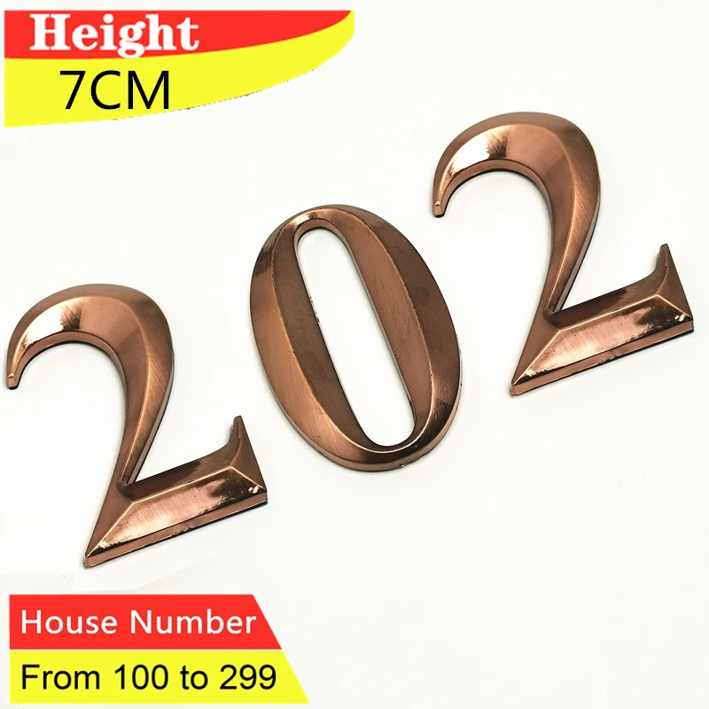 

House Number Adhesive Plating Door Plate Address Number Hotel Sticker Sign Plastic Digital #100-299 Bronze 3pcs/Pack 7cm