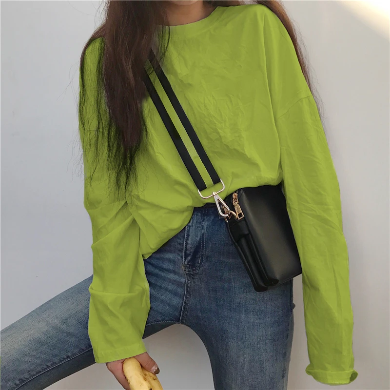 

2020 Autumn Long Sleeve T-Shirt Women Tee Shirt Loose Solid Winter Basic T Shirt Women Casual O-neck Tshirt Top Oversize T-shirt