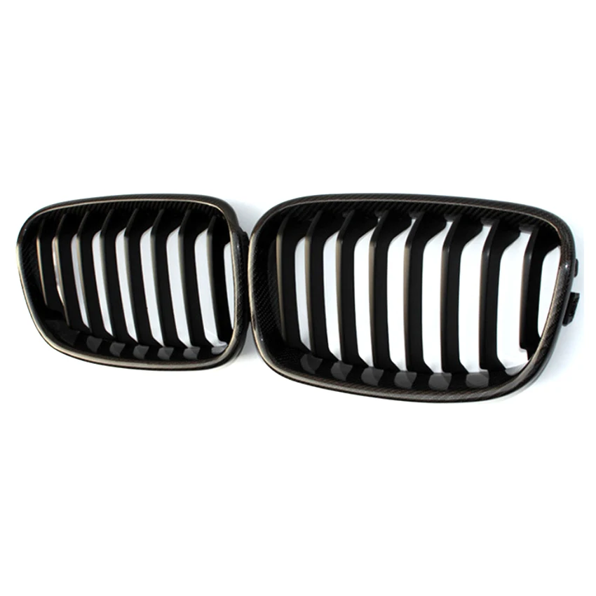 

Front Bumper Single Fins Sport Grill Grille For BMW 1 Series F20 2012-2014 Single Thread Carbon Fiber Bright Black